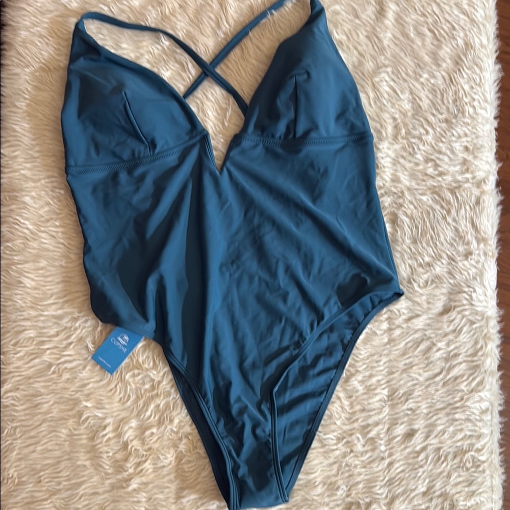 Cupshe Blue One Piece Swimsuit with Cross-Back Straps